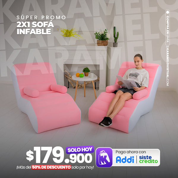 2X1 SOFA INFLABLE ERGONOMICO (COLORES CAFE Y ROSADO)