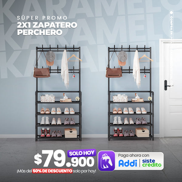 2X1 PERCHERO MULTIFUNCIONAL CON ZAPATERO 5 NIVELES