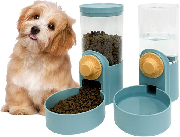 DISPENSADOR DE COMIDA PARA MASCOTA GRIS CON AMARILLO