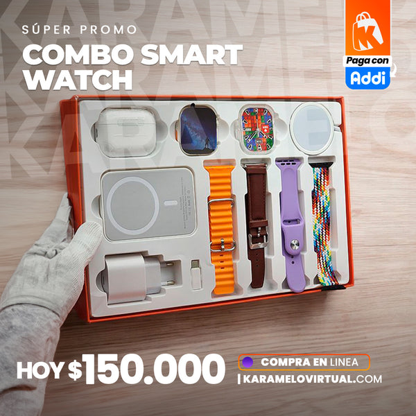 COMBO SMART WATCH + AURICULARES + POWE BAND