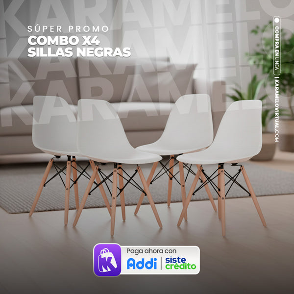 COMBO X4 SILLAS DE MADERA BLANCA