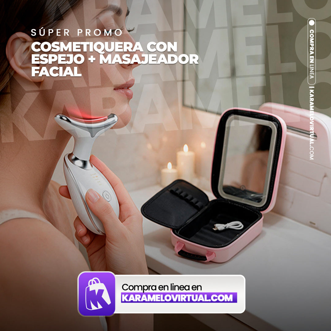 COMBO MUJER COSMETIQUERA + MASAJEADOR FACIAL