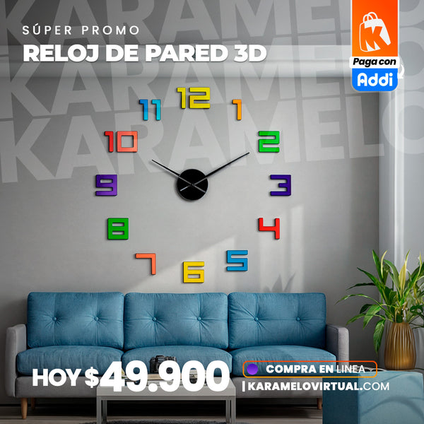 RELOJ DE PARED 3D DE COLORES