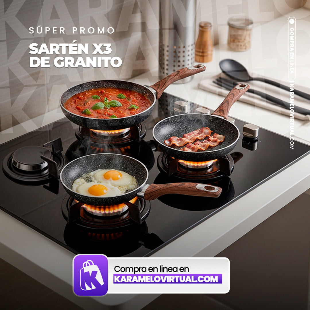 SARTENES X3 ANTIHADERENTES GRANITO