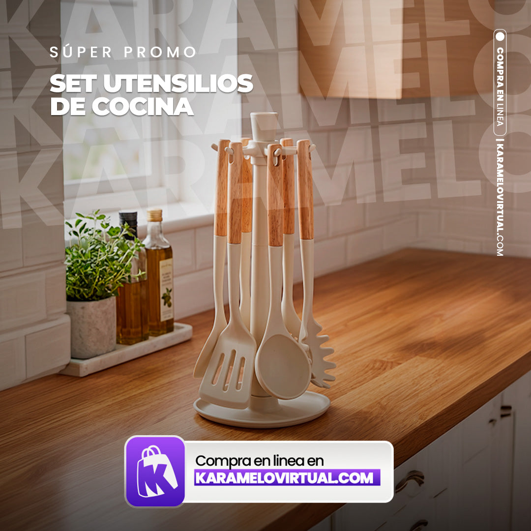 SET UTENSILIOS DE COCINA MADERA