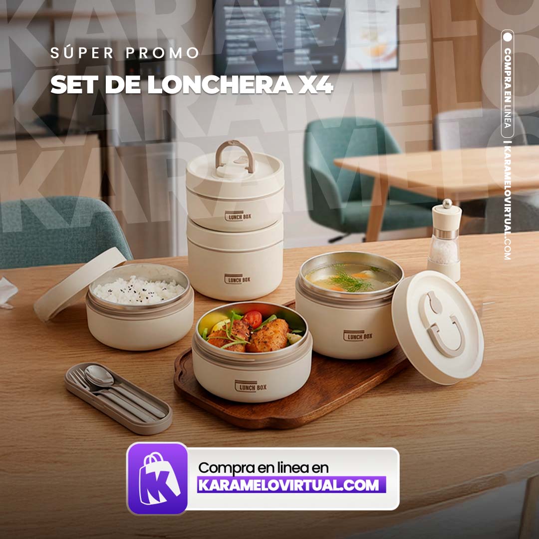 SET DE 4 LONCHERAS PORTA COMIDA HERMETICO
