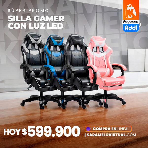 SILLA GAMER RECLINABLE Y REPOSA PIES - LUZ LED