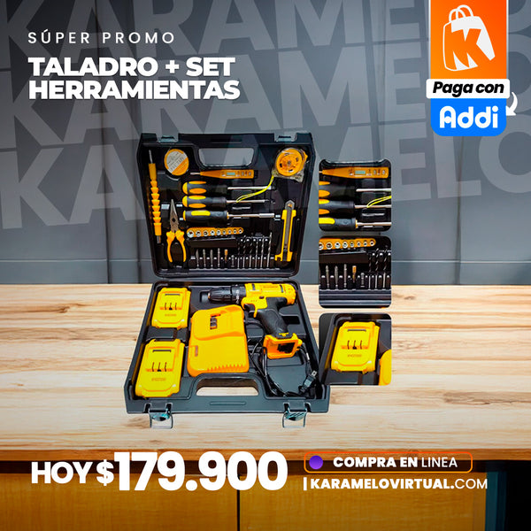 TALADRO DOBLE BATERIA  + SET DE HERRAMIENTA