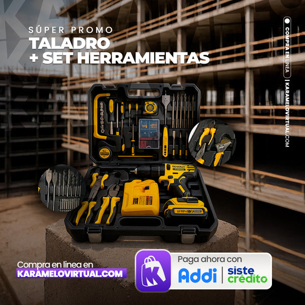 TALADRO DOBLE BATERIA  + SET DE HERRAMIENTA