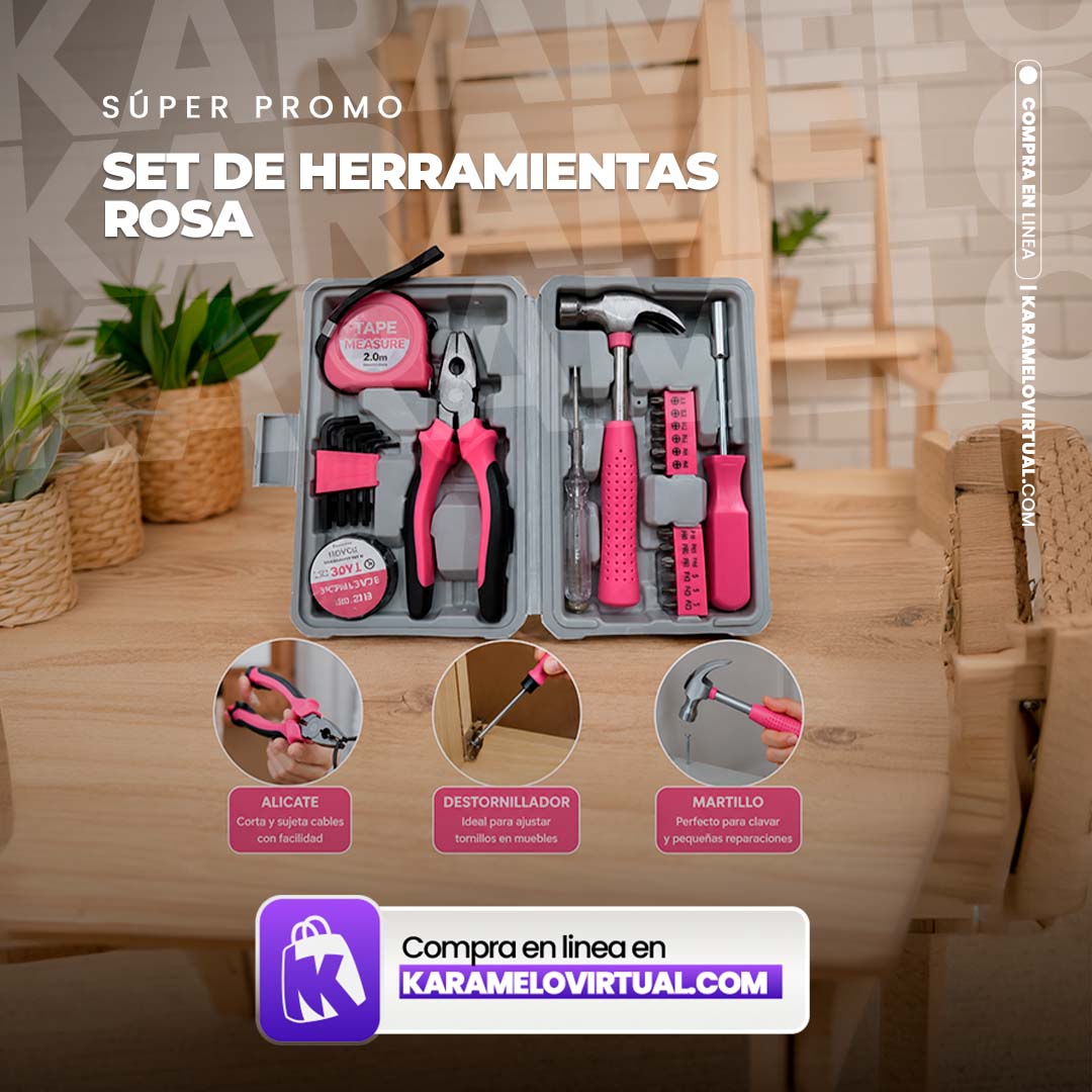 SET DE HERRAMIENTAS ROSA